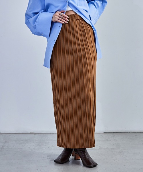 Fashion Letter（ファッションレター）の「プリーツタイトスカート ウエストゴム 秋 冬（スカート・レディース・グレイッシュベージュ/ブラウン/カーキ/グリーン/チャコール/ブラック・L/M）」の11枚目の写真