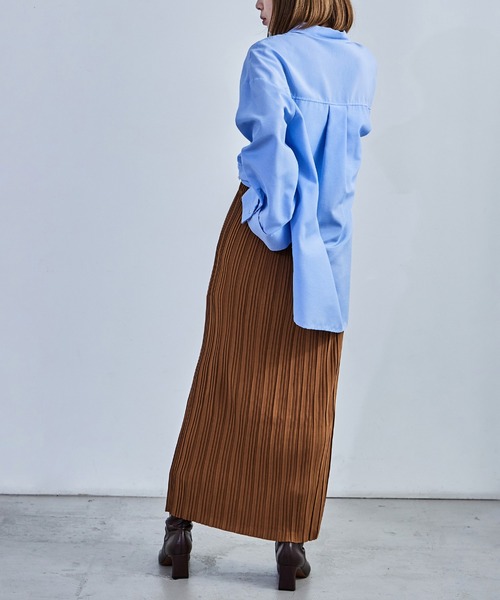 Fashion Letter（ファッションレター）の「プリーツタイトスカート ウエストゴム 秋 冬（スカート・レディース・グレイッシュベージュ/ブラウン/カーキ/グリーン/チャコール/ブラック・L/M）」の14枚目の写真