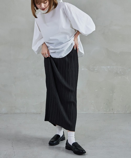 Fashion Letter（ファッションレター）の「プリーツタイトスカート ウエストゴム 秋 冬（スカート・レディース・グレイッシュベージュ/ブラウン/カーキ/グリーン/チャコール/ブラック・L/M）」の16枚目の写真