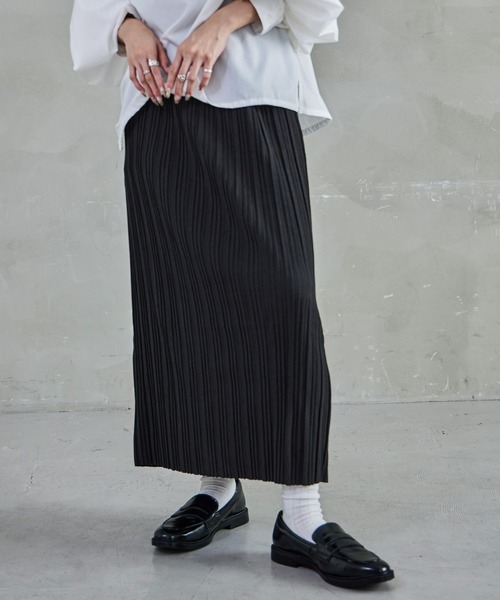 Fashion Letter（ファッションレター）の「プリーツタイトスカート ウエストゴム 秋 冬（スカート・レディース・グレイッシュベージュ/ブラウン/カーキ/グリーン/チャコール/ブラック・L/M）」の17枚目の写真