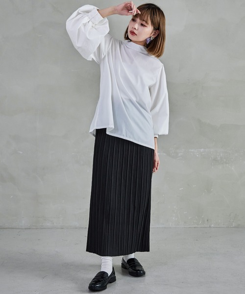 Fashion Letter（ファッションレター）の「プリーツタイトスカート ウエストゴム 秋 冬（スカート・レディース・グレイッシュベージュ/ブラウン/カーキ/グリーン/チャコール/ブラック・L/M）」の18枚目の写真