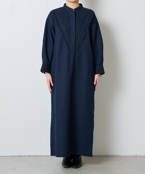 ヌキテパ　ネイビー 長袖ワンピース ヌキテパ ネイビー 長袖ワンピース Cotton Voile Tiered Maxi Dress