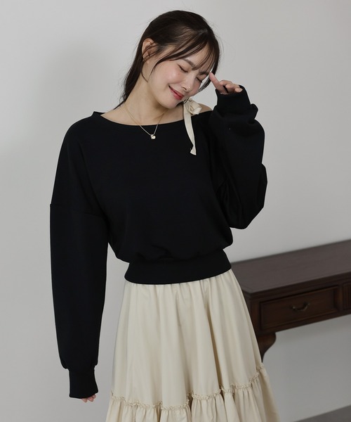 BLUEEAST（ブルーイースト）の「肩リボンオフショルスウェット（スウェット・レディース・グレー/ブラック・MEDIUM）」の11枚目の写真