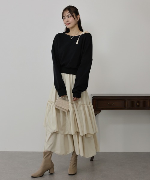 BLUEEAST（ブルーイースト）の「肩リボンオフショルスウェット（スウェット・レディース・グレー/ブラック・MEDIUM）」の14枚目の写真