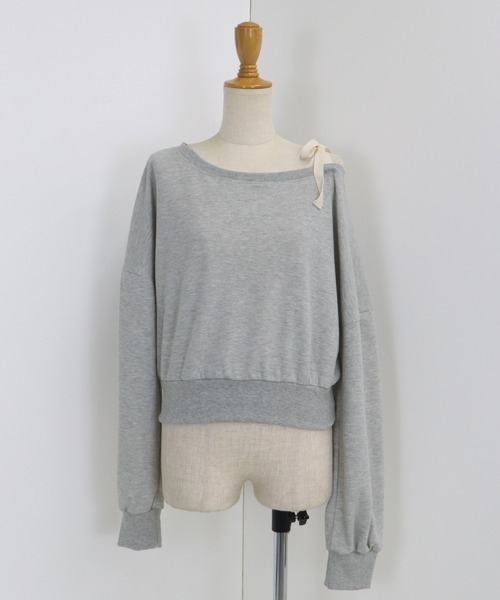 BLUEEAST（ブルーイースト）の「肩リボンオフショルスウェット（スウェット・レディース・グレー/ブラック・MEDIUM）」の18枚目の写真
