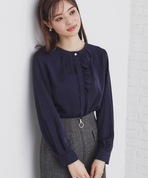 index | アシメフリルクルーネックブラウス【洗濯機洗い可/イージーアイロン/ストレッチ】(シャツ/ブラウス)