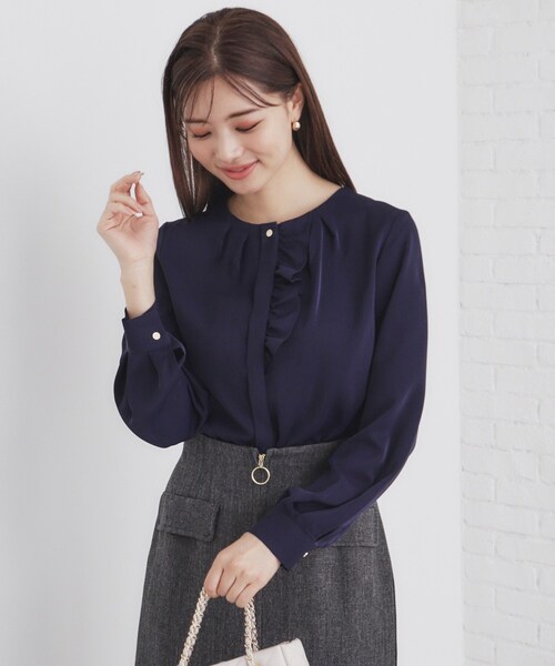 index（インデックス）の「◆アシメフリルクルーネックブラウス【洗濯機洗い可/イージーアイロン/ストレッチ】（シャツ/ブラウス・レディース・サックスブルー系7/ネイビー/ナチュラル/オフホワイト・38/36/42/40）」の16枚目の写真