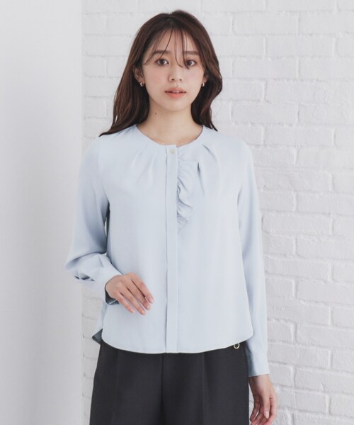 index（インデックス）の「◆アシメフリルクルーネックブラウス【洗濯機洗い可/イージーアイロン/ストレッチ】（シャツ/ブラウス・レディース・サックスブルー系7/ネイビー/ナチュラル/オフホワイト・38/36/42/40）」の10枚目の写真