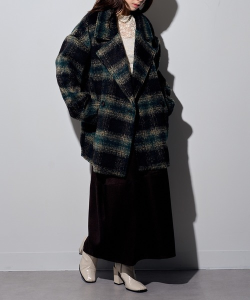 MAISON BREEZE reveur(メゾンブリーズレヴール)の「【MAISON BREEZE reveur】シャギーチェック コクーンミドルコート DTK(チェスターコート・レディース・ブラック/ブラウン/ブルー・FREE)」の9枚目の写真