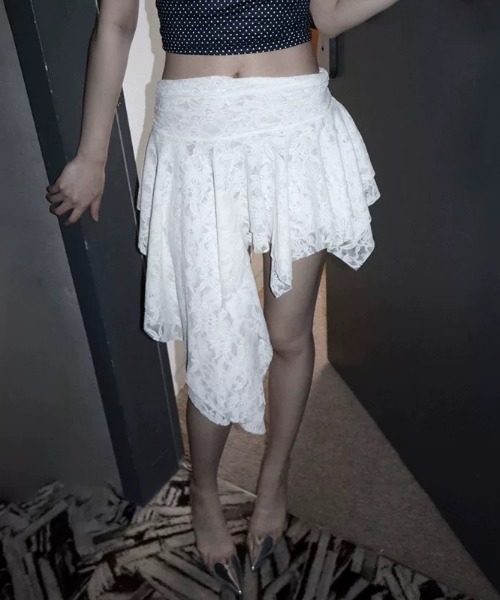 LADY LIKE（レディライク）の「ランダムヘムレースミニスカート（スカート・レディース・ホワイト/ブラック・M）」の6枚目の写真