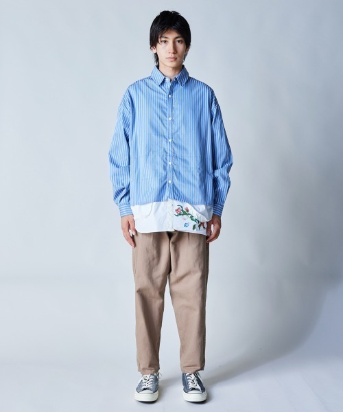 rehacer（レアセル）の「rehacer : Garden Stripe Shirt Jacket / ガーデン ストライプ シャツジャケット（シャツ/ブラウス・メンズ・グリーン/サックスブルー・SMALL/MEDIUM/LARGE/X-LARGE）」の6枚目の写真