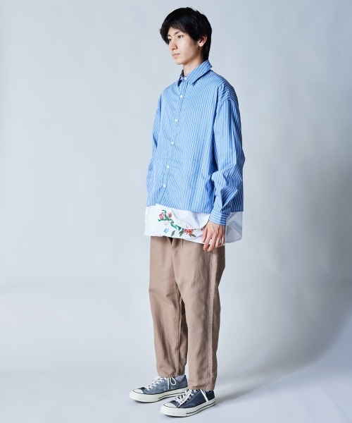 rehacer（レアセル）の「rehacer : Garden Stripe Shirt Jacket / ガーデン ストライプ シャツジャケット（シャツ/ブラウス・メンズ・グリーン/サックスブルー・SMALL/MEDIUM/LARGE/X-LARGE）」の7枚目の写真