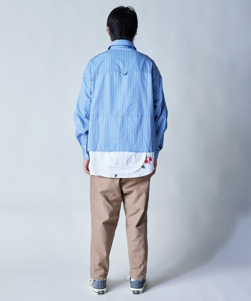 rehacer（レアセル）の「rehacer : Garden Stripe Shirt Jacket / ガーデン ストライプ シャツジャケット（シャツ/ブラウス・メンズ・グリーン/サックスブルー・SMALL/MEDIUM/LARGE/X-LARGE）」の9枚目の写真