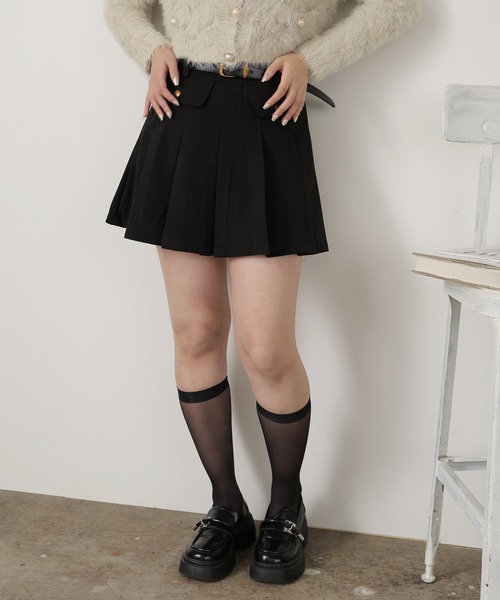 ROOPTOKYO(ループトウキョウ)の「ベルト付き フロントポケット プリーツミニスカート(スカート・レディース・グレー/ブラック/ブラウン・L/M)」の6枚目の写真