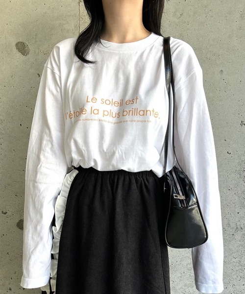 新品　ドライな質感　ロゴ プリント　柔らかな　ロング　Tシャツ セール】スクエアロゴプリントT/長袖ロンT（Tシャツ/カットソー