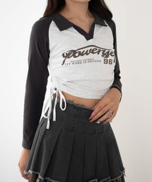 DISPARK/サイドギャザー配色ロゴVネックトップス