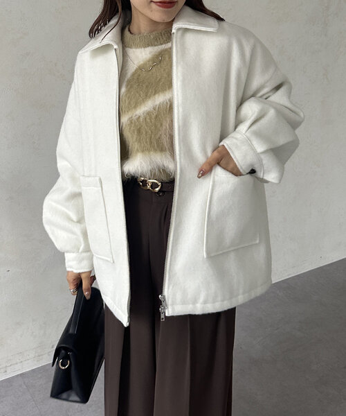 Thevon（ゼボン）の「シャギーダブルジップミドルブルゾン（ブルゾン・レディース・ライトグレー/アイボリー/ブラック・FREE）」の4枚目の写真