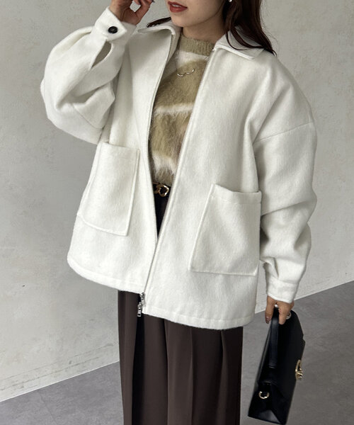 Thevon（ゼボン）の「シャギーダブルジップミドルブルゾン（ブルゾン・レディース・ライトグレー/アイボリー/ブラック・FREE）」の5枚目の写真