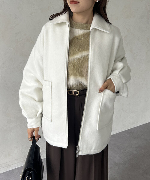 Thevon（ゼボン）の「シャギーダブルジップミドルブルゾン（ブルゾン・レディース・ライトグレー/アイボリー/ブラック・FREE）」の8枚目の写真