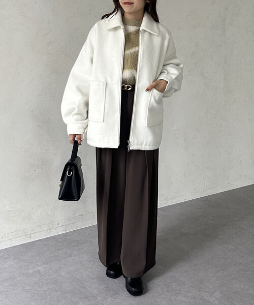 Thevon（ゼボン）の「シャギーダブルジップミドルブルゾン（ブルゾン・レディース・ライトグレー/アイボリー/ブラック・FREE）」の9枚目の写真