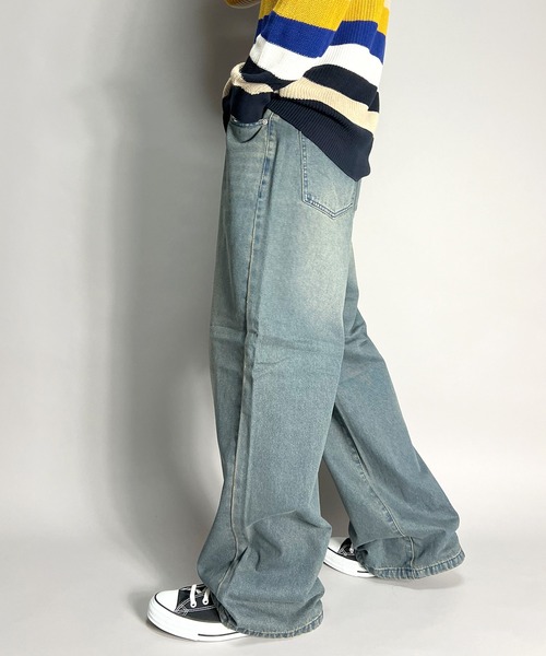 BEATJIVE(ビートジャイブ)の「デニムパンツ バギーパンツ ルーズフィット ワイドパンツ ヴィンテージ加工 オーバーダイ メンズ(デニムパンツ・メンズ・ブルー系その他/ブラック系その他・LARGE/X-LARGE/MEDIUM)」の4枚目の写真