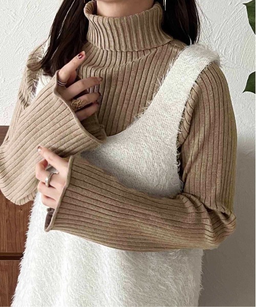 apres jour clair（アプレジュールクレア）の「【apres jour clair】ハイネックリブニット【ZOZOTOWN限定アイテム】（ニット/セーター・レディース・グレイッシュベージュ/アイボリー/ボルドー/ネイビー・フリー/X-LARGE）」の2枚目の写真