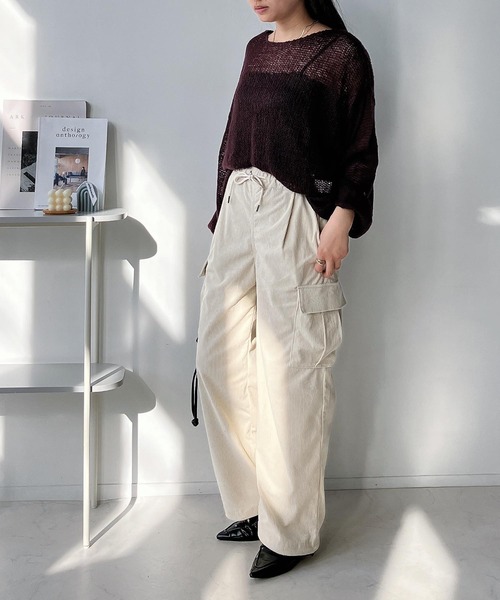 AS KNOW AS plus（アズノゥアズプラス）の「◇ドロスト付き らくらくカーゴパンツ（カーゴパンツ・レディース・アイボリー系/ブラック系/ブラウン系/レオパード・FREE）」の18枚目の写真
