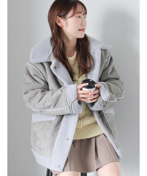 ehka sopo（エヘカソポ）の「エコムートンジャケット（ノーカラージャケット・レディース・ベージュ/キナリ/グレー・F）」の2枚目の写真