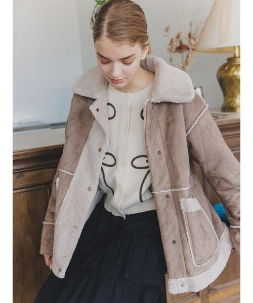 ehka sopo（エヘカソポ）の「エコムートンジャケット（ノーカラージャケット・レディース・ベージュ/キナリ/グレー・F）」の4枚目の写真