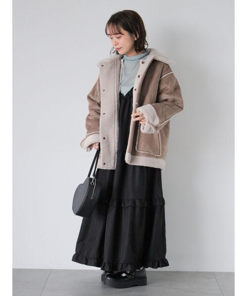 ehka sopo（エヘカソポ）の「エコムートンジャケット（ノーカラージャケット・レディース・ベージュ/キナリ/グレー・F）」の12枚目の写真