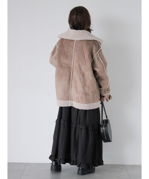 ehka sopo（エヘカソポ）の「エコムートンジャケット（ノーカラージャケット・レディース・ベージュ/キナリ/グレー・F）」の14枚目の写真