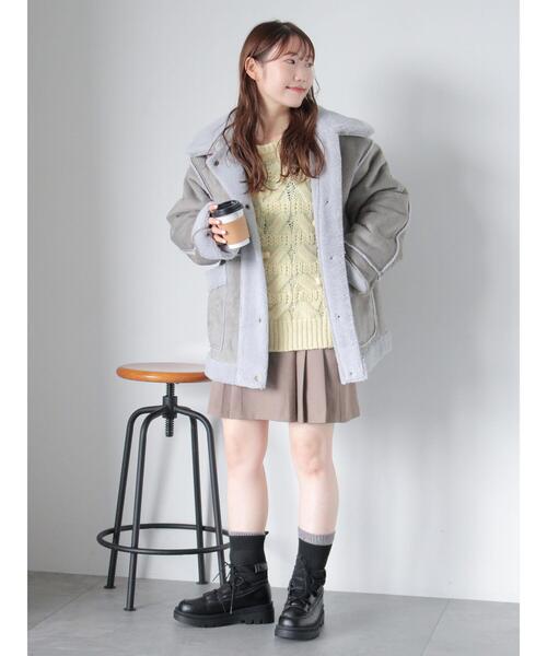 ehka sopo（エヘカソポ）の「エコムートンジャケット（ノーカラージャケット・レディース・ベージュ/キナリ/グレー・F）」の18枚目の写真