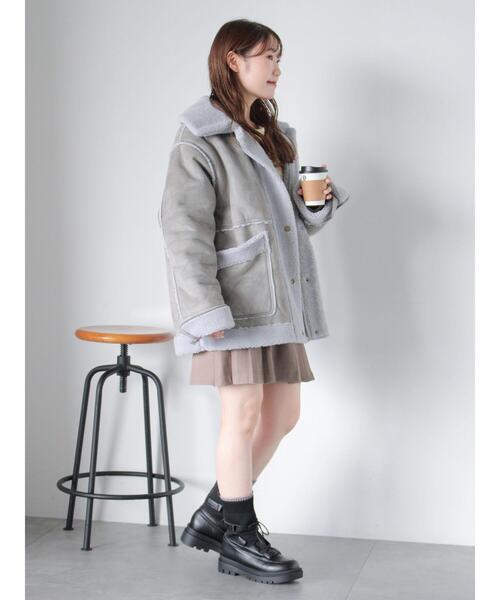 ehka sopo（エヘカソポ）の「エコムートンジャケット（ノーカラージャケット・レディース・ベージュ/キナリ/グレー・F）」の20枚目の写真