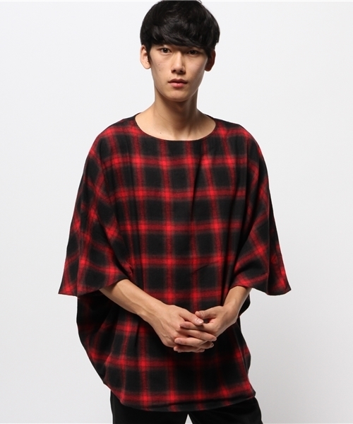 CIAOPANIC（チャオパニック）の「【Ciaopanic】　オンプレCKネルポンチョ（シャツ/ブラウス・メンズ・ブルー/レッド・LARGE/MEDIUM）」の2枚目の写真