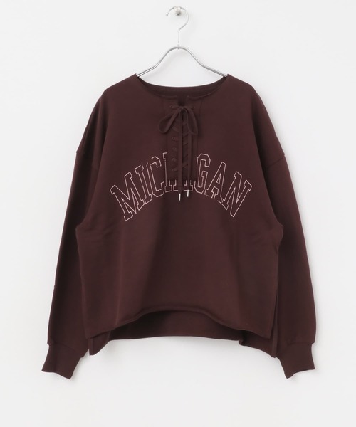 KBF（ケイビーエフ）の「レースアップロゴスウェット（スウェット・レディース・ブラウン/アイボリー/グレー・ONE）」の4枚目の写真