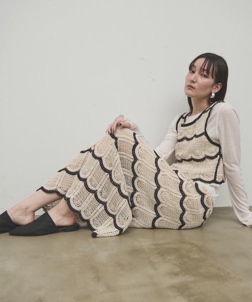 上品なファッション Crochet かぎ針ボーダーセットアップ / setup border スーツ・フォーマル・ドレス