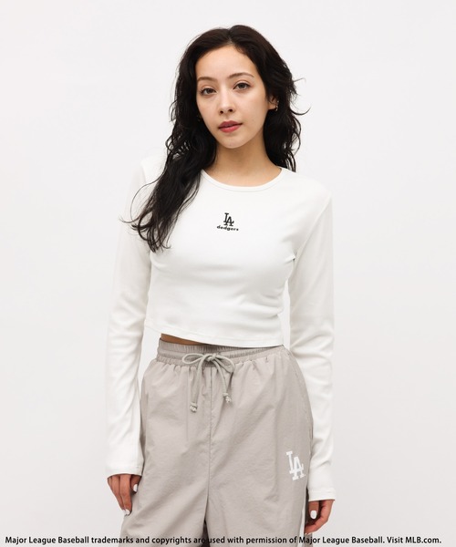 tシャツ 「MLB」刺繍ロゴリブトップス レディース セール】【MLB】刺繍ロゴリブトップス（Tシャツ/カットソー