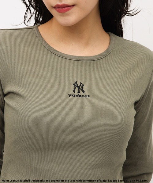 tシャツ 「MLB」刺繍ロゴリブトップス レディース セール】【MLB】刺繍ロゴリブトップス（Tシャツ/カットソー