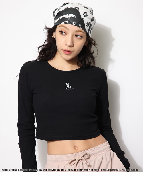 tシャツ 「MLB」刺繍ロゴリブトップス レディース セール】【MLB】刺繍ロゴリブトップス（Tシャツ/カットソー