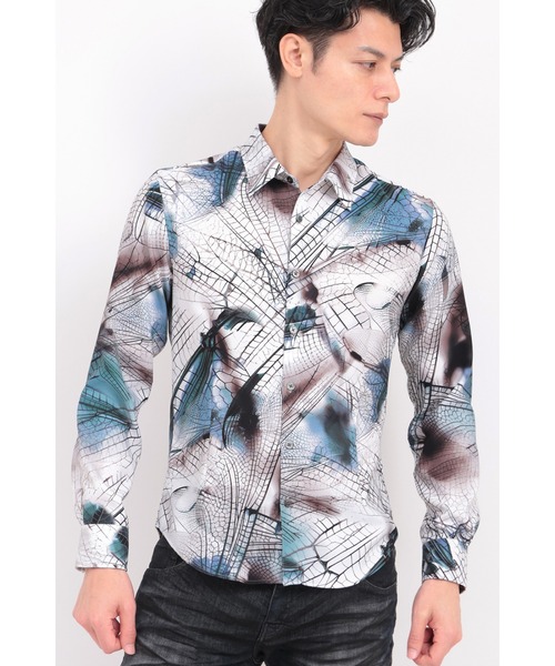 TORNADO MART（トルネードマート）の「TORNADO MART∴ウィングヴェインプリントシャツ（シャツ/ブラウス・メンズ・ブルー系1/ベージュ・M/XXL/LL/L）」の2枚目の写真