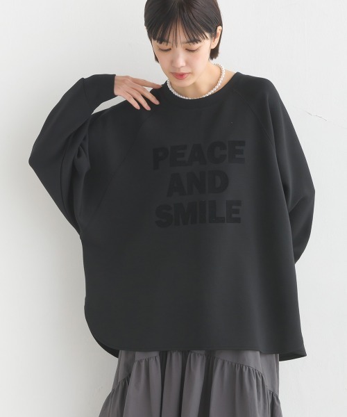 OMNES(オムネス)の「ソフトダンボールニットフロッキープリントドルマンプルオーバー(Tシャツ/カットソー・レディース・モカ/チャコールグレー/グレイッシュベージュ/ブラック/アイボリー・FREE)」の1枚目の写真