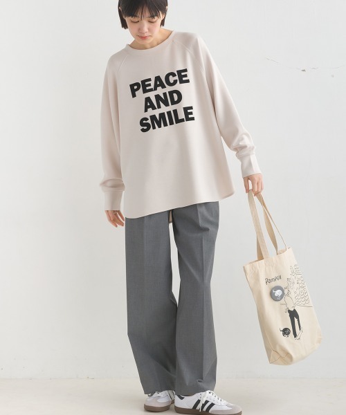 OMNES(オムネス)の「ソフトダンボールニットフロッキープリントドルマンプルオーバー(Tシャツ/カットソー・レディース・モカ/チャコールグレー/グレイッシュベージュ/ブラック/アイボリー・FREE)」の7枚目の写真