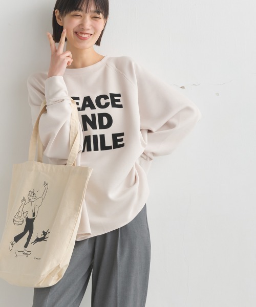 OMNES(オムネス)の「ソフトダンボールニットフロッキープリントドルマンプルオーバー(Tシャツ/カットソー・レディース・モカ/チャコールグレー/グレイッシュベージュ/ブラック/アイボリー・FREE)」の10枚目の写真