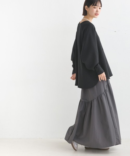 OMNES(オムネス)の「ソフトダンボールニットフロッキープリントドルマンプルオーバー(Tシャツ/カットソー・レディース・モカ/チャコールグレー/グレイッシュベージュ/ブラック/アイボリー・FREE)」の11枚目の写真