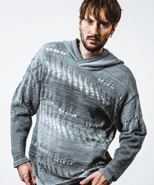 NO ID.(ノーアイディ)の「【NO ID.】Sheer Knit Big Parka / シアー ニット ビッグ パーカ(ニット/セーター・メンズ・その他24/ワイン/ブラック・ONE SIZE)」の1枚目の写真