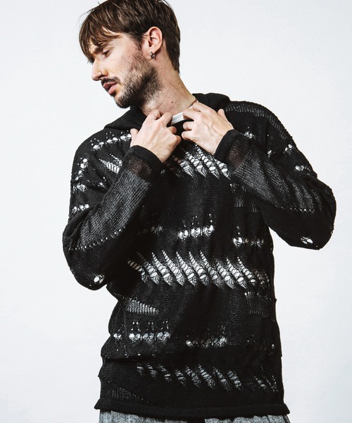 NO ID. Sheer Knit Big Parka — прозрачный вязаный худи большого размера