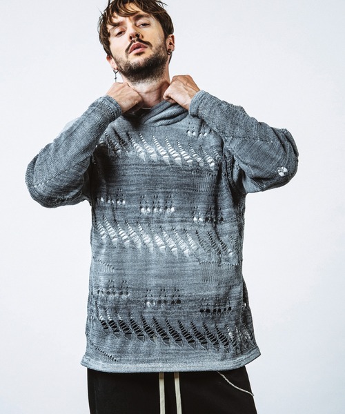 NO ID.(ノーアイディ)の「【NO ID.】Sheer Knit Big Parka / シアー ニット ビッグ パーカ(ニット/セーター・メンズ・その他24/ワイン/ブラック・ONE SIZE)」の16枚目の写真