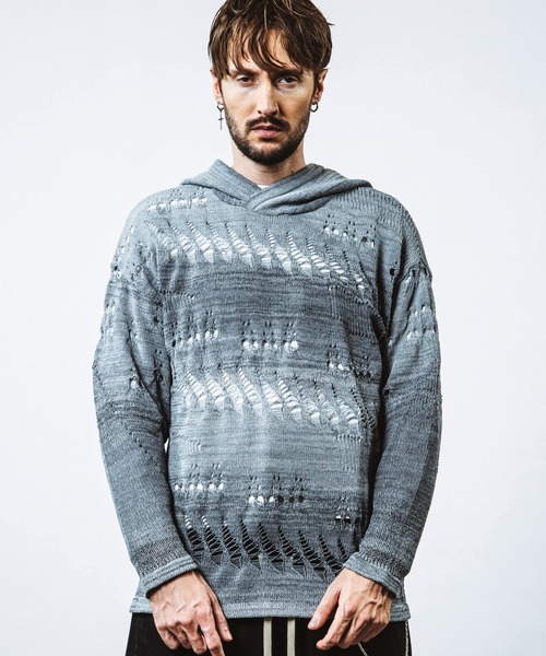 NO ID.(ノーアイディ)の「【NO ID.】Sheer Knit Big Parka / シアー ニット ビッグ パーカ(ニット/セーター・メンズ・その他24/ワイン/ブラック・ONE SIZE)」の17枚目の写真