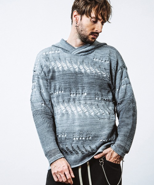 NO ID.(ノーアイディ)の「【NO ID.】Sheer Knit Big Parka / シアー ニット ビッグ パーカ(ニット/セーター・メンズ・その他24/ワイン/ブラック・ONE SIZE)」の18枚目の写真