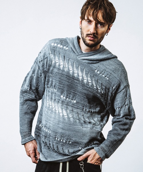 NO ID.(ノーアイディ)の「【NO ID.】Sheer Knit Big Parka / シアー ニット ビッグ パーカ(ニット/セーター・メンズ・その他24/ワイン/ブラック・ONE SIZE)」の11枚目の写真